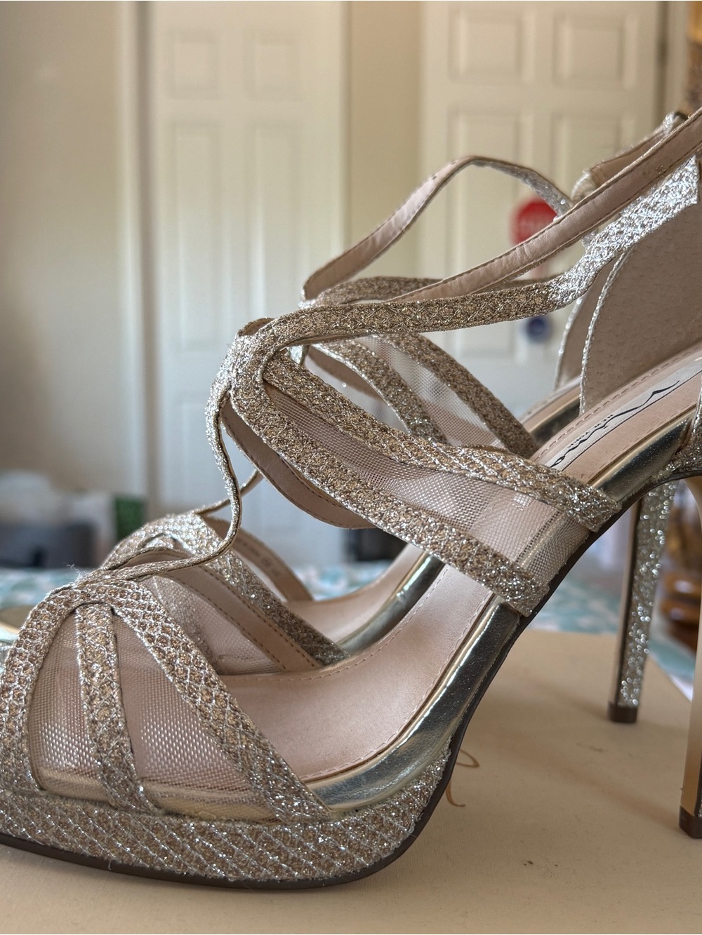 Nina Gold Glitter Strappy Stiletto Sandals